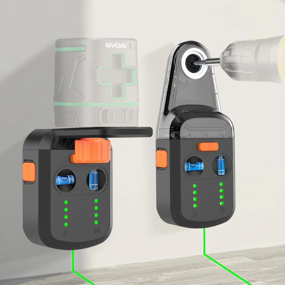GVDA GD518 Green Beam Laser Levelin ominaisuudet plus kannatin sekä poraustyö...